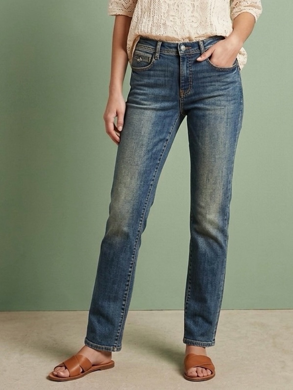 Anthropologie Pilcro & the Letterpress Straight-Leg Jeans Mid Rise Blue Size 27 - Picture 10 of 10